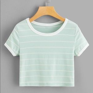 teal and white crop top :)